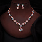Tehzeeb Creations Elegant Sky Blue Polished American Diamond (Ad) Studded Necklace And Earring Set For Women - Swadesiicart