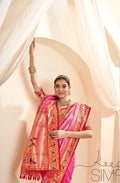Anaita Pink Designer Weaving Pure Paithani Tissue Silk Saree With Blouse | Grocsy