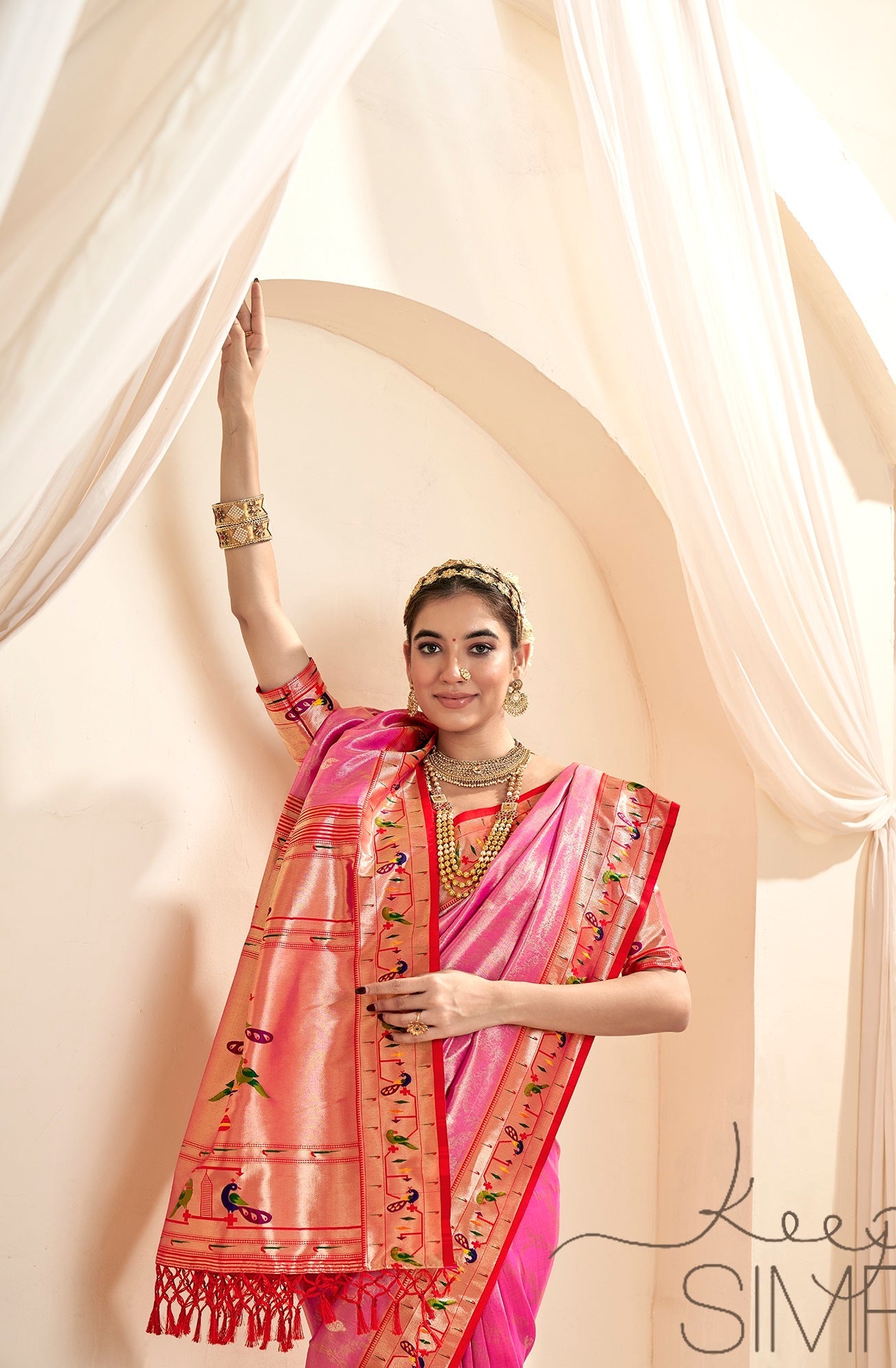 Anaita Pink Designer Weaving Pure Paithani Tissue Silk Saree With Blouse | Grocsy