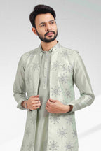 Raivat Ethnic Art Banarasi Silk Thread Work 3 Pics Jacket Set In Pista Green Colour | Grocsy