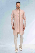 Raivat Ethnic Art Banarasi Silk Thread Work 3 Pics Jacket Set In Peach Colour | Grocsy