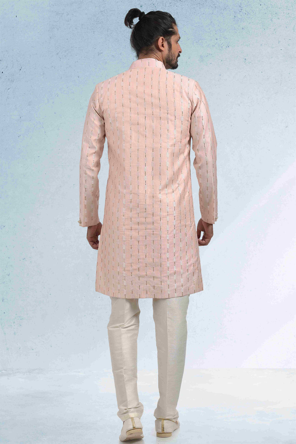 Raivat Ethnic Art Banarasi Silk Thread Work 3 Pics Jacket Set In Peach Colour | Grocsy