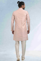 Raivat Ethnic Art Banarasi Silk Thread Work 3 Pics Jacket Set In Peach Colour | Grocsy
