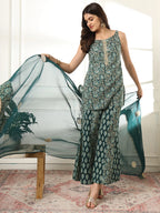 Yufta Cotton Green Kurta Palazzo Set | Grocsy