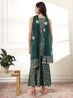Yufta Cotton Green Kurta Palazzo Set | Grocsy