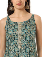 Yufta Cotton Green Kurta Palazzo Set | Grocsy