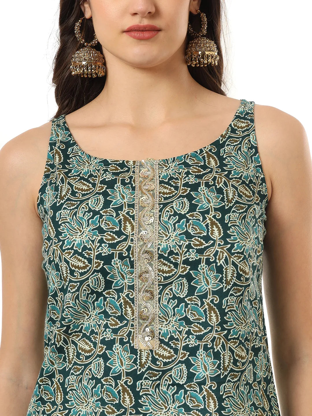 Yufta Cotton Green Kurta Palazzo Set | Grocsy