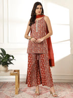Yufta Cotton Rust Kurta Sharara Set | Grocsy