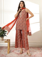 Yufta Cotton Rust Kurta Sharara Set | Grocsy