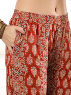 Yufta Cotton Rust Kurta Sharara Set | Grocsy
