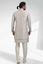 Raivat Ethnic Art Banarasi Silk Thread Work 3 Pics Jacket Set In Grey Colour | Grocsy