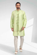 Raivat Ethnic Art Banarasi Silk Thread Work 3 Pics Jacket Set In Pista Green Colour | Grocsy