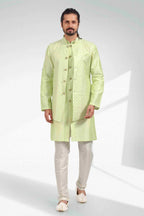 Raivat Ethnic Art Banarasi Silk Thread Work 3 Pics Jacket Set In Pista Green Colour | Grocsy