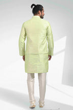 Raivat Ethnic Art Banarasi Silk Thread Work 3 Pics Jacket Set In Pista Green Colour | Grocsy