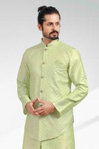 Raivat Ethnic Art Banarasi Silk Thread Work 3 Pics Jacket Set In Pista Green Colour | Grocsy