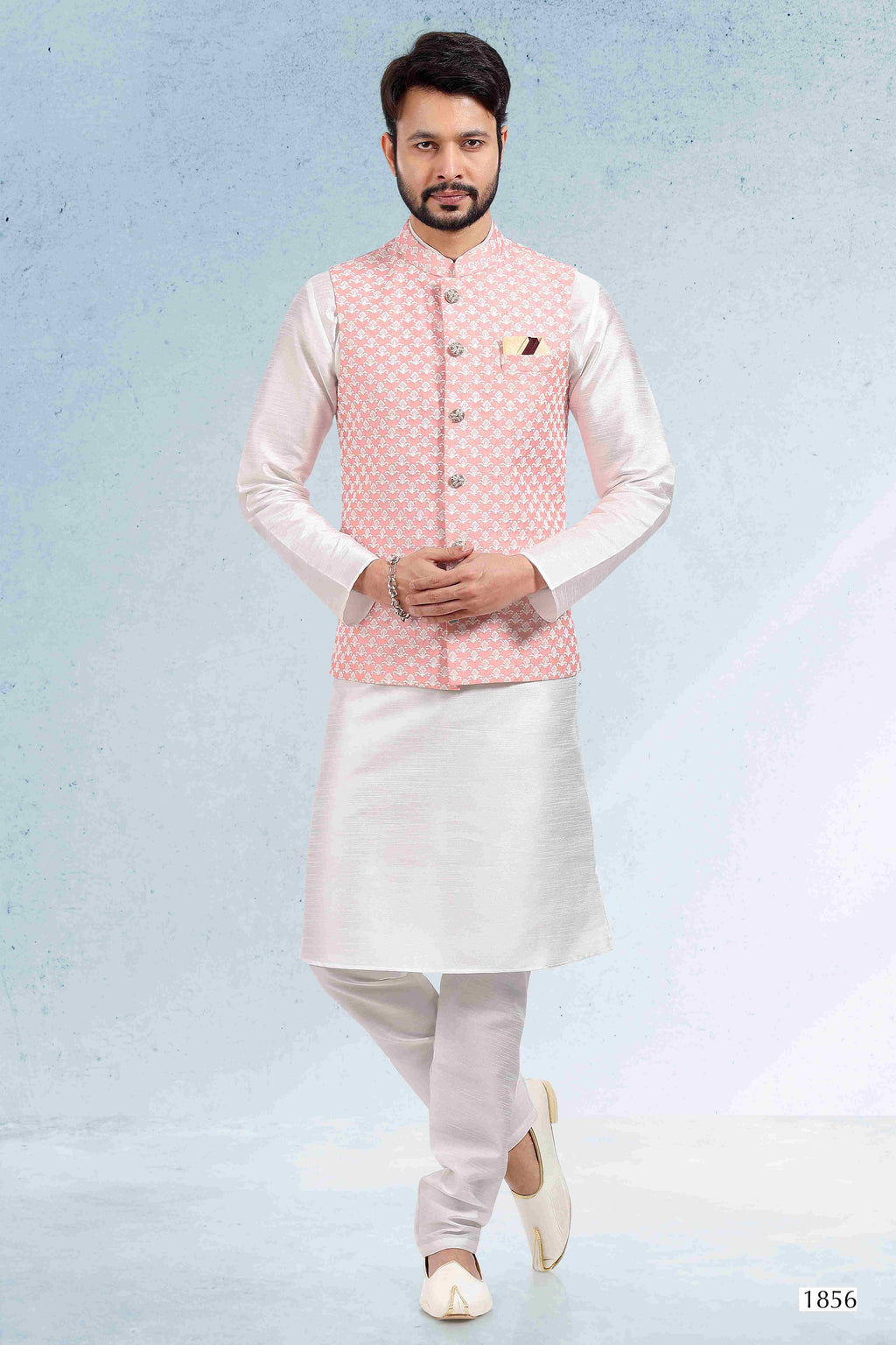 Raivat Ethnic Art Banarasi Silk Thread Work 3 Pics Jacket Set In Peach Colour | Grocsy