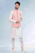 Raivat Ethnic Art Banarasi Silk Thread Work 3 Pics Jacket Set In Peach Colour | Grocsy
