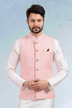 Raivat Ethnic Art Banarasi Silk Thread Work 3 Pics Jacket Set In Peach Colour | Grocsy