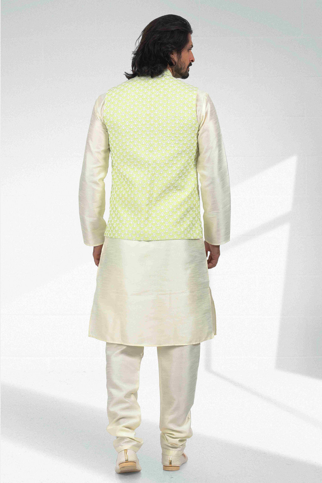 Raivat Ethnic Art Banarasi Silk Thread Work 3 Pics Jacket Set In Pista Green Colour | Grocsy
