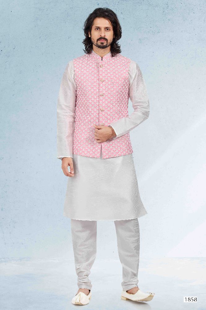 Raivat Ethnic Art Banarasi Silk Thread Work 3 Pics Jacket Set In Pink Colour | Grocsy