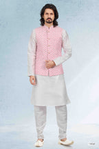 Raivat Ethnic Art Banarasi Silk Thread Work 3 Pics Jacket Set In Pink Colour | Grocsy