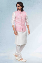 Raivat Ethnic Art Banarasi Silk Thread Work 3 Pics Jacket Set In Pink Colour | Grocsy