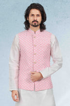 Raivat Ethnic Art Banarasi Silk Thread Work 3 Pics Jacket Set In Pink Colour | Grocsy