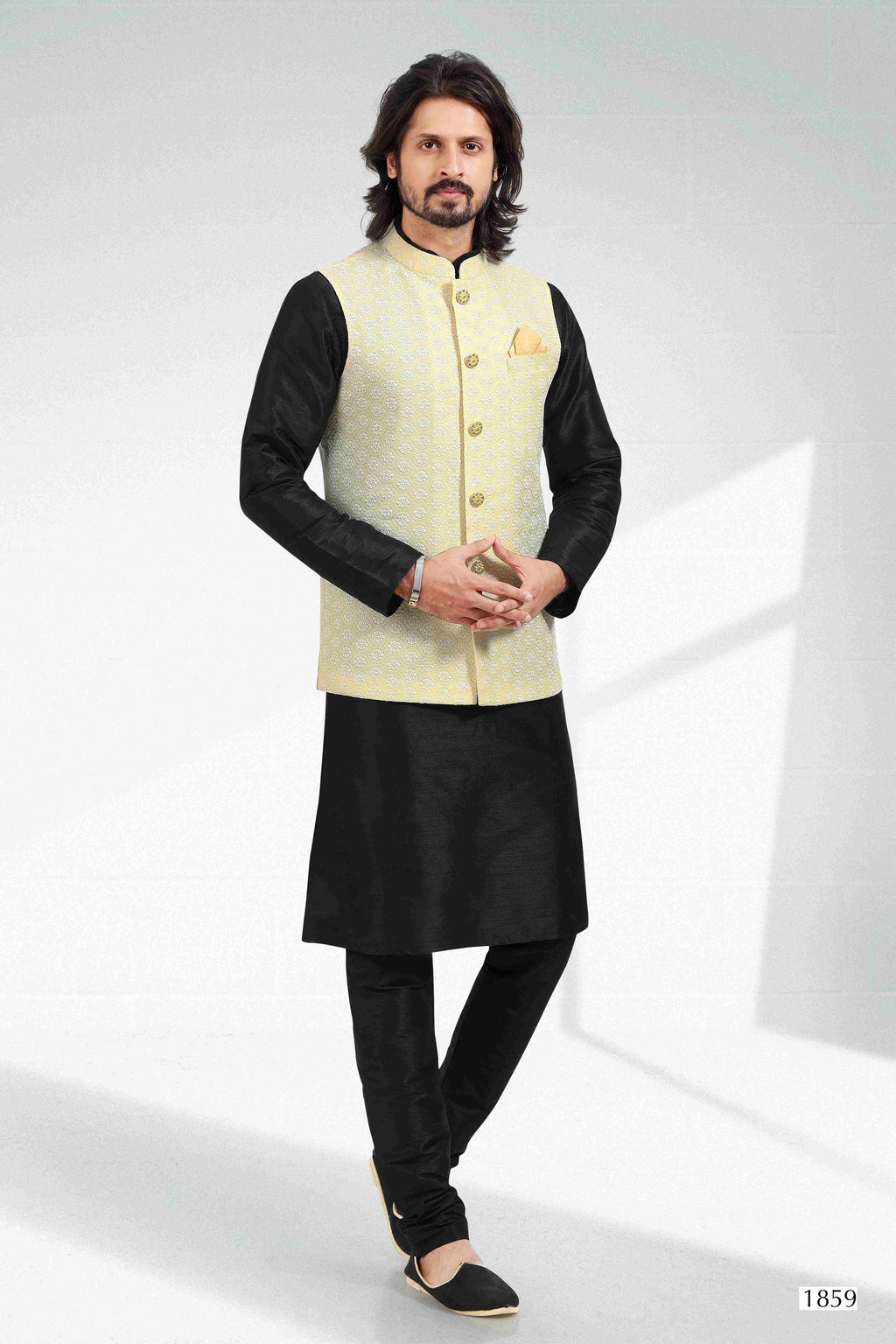Raivat Ethnic Art Banarasi Silk Thread Work 3 Pics Jacket Set In Yellow Colour | Grocsy