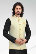 Raivat Ethnic Art Banarasi Silk Thread Work 3 Pics Jacket Set In Yellow Colour | Grocsy
