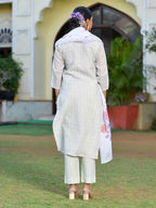 Vaasva Women's Grey Purple Linen Suit Set With Cutwork Dupatta | Grocsy