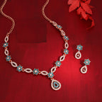 Tehzeeb Creations Elegant Sky Blue Polished American Diamond (Ad) Studded Necklace And Earring Set For Women - Swadesiicart