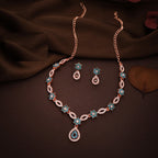 Tehzeeb Creations Elegant Sky Blue Polished American Diamond (Ad) Studded Necklace And Earring Set For Women - Swadesiicart