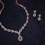 Tehzeeb Creations Elegant Sky Blue Polished American Diamond (Ad) Studded Necklace And Earring Set For Women - Swadesiicart