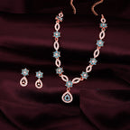 Tehzeeb Creations Elegant Sky Blue Polished American Diamond (Ad) Studded Necklace And Earring Set For Women - Swadesiicart