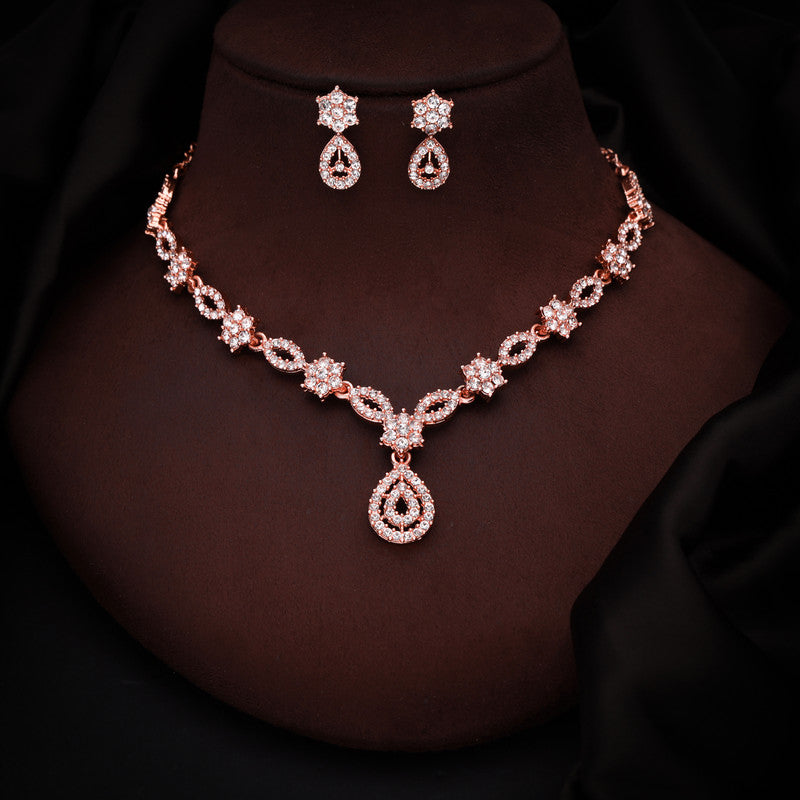Tehzeeb Creations Elegant White Polished American Diamond (Ad) Studded Necklace And Earring Set For Women | Grocsy
