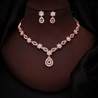 Tehzeeb Creations Elegant White Polished American Diamond (Ad) Studded Necklace And Earring Set For Women | Grocsy