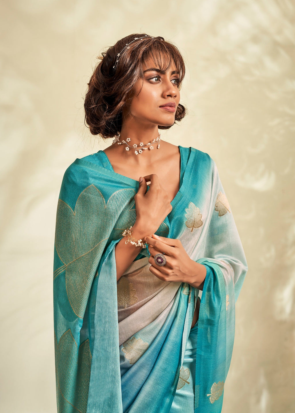 Anaita Sky Blue Printed Handloom Khadi Silk Silk Saree With Blouse | Grocsy