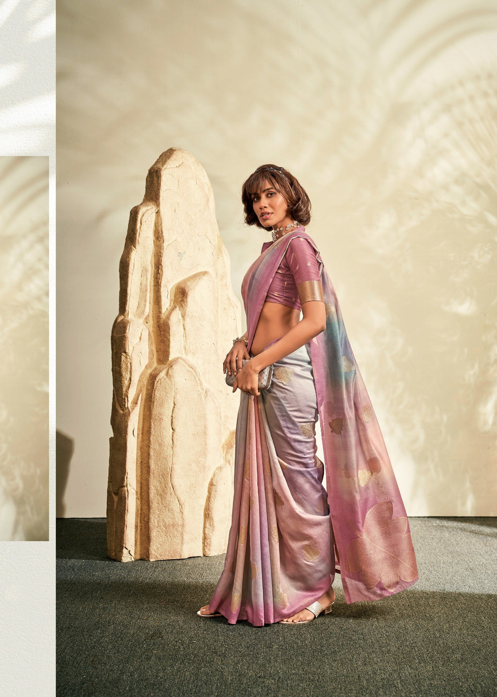 Anaita Purple Printed Handloom Khadi Silk Silk Saree With Blouse | Grocsy