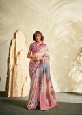 Anaita Purple Printed Handloom Khadi Silk Silk Saree With Blouse | Grocsy