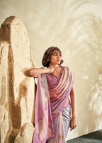 Anaita Purple Printed Handloom Khadi Silk Silk Saree With Blouse | Grocsy