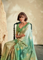 Anaita Green Printed Handloom Khadi Silk Silk Saree With Blouse | Grocsy