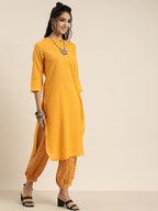 Sangria Women Yellow & Black Pure Cotton Kurta with Salwar | Grocsy