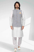 Raivat Ethnic Art Banarasi Silk Thread Work 3 Pics Jacket Set In Purple Light Colour | Grocsy