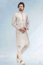 Raivat Ethnic Art Banarasi Silk Thread Work 3 Pics Jacket Set In Grey Colour | Grocsy