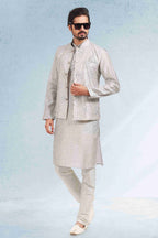 Raivat Ethnic Art Banarasi Silk Thread Work 3 Pics Jacket Set In Grey Colour | Grocsy