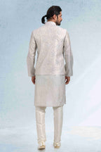 Raivat Ethnic Art Banarasi Silk Thread Work 3 Pics Jacket Set In Grey Colour | Grocsy