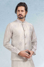 Raivat Ethnic Art Banarasi Silk Thread Work 3 Pics Jacket Set In Grey Colour | Grocsy