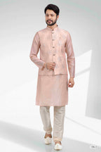 Raivat Ethnic Art Banarasi Silk Thread Work 3 Pics Jacket Set In Light Peach Colour | Grocsy