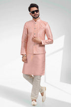 Raivat Ethnic Art Banarasi Silk Thread Work 3 Pics Jacket Set In Peach Colour | Grocsy
