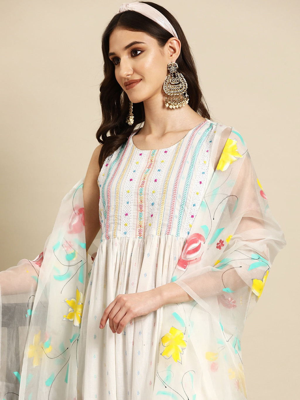 Sangria Women Embroidered Thread Work Pure Cotton Kurta with Palazzos & With Dupatta | Grocsy